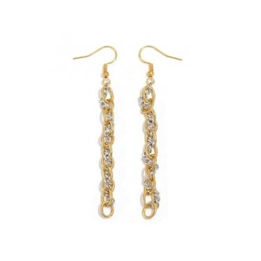 Imagem de Brincos de argola de corrente de borla de prata dourada torcida para mulheres de aço inoxidável moderno de dois tons com elos pendurados em dois tons, brincos de argola de pressão da moda