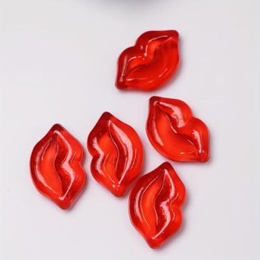 Imagem de 30 peças de decoração de mesa de resina em forma de lábio, sem furos, dia dos namorados, casamentos, festas e artesanato suprimentos para fabricação de joias (vermelho)