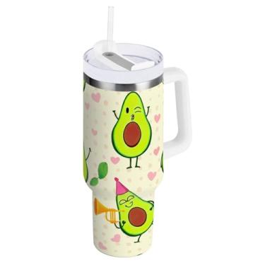 Imagem de ODAWA Copo isolado a vácuo grande com alça e canudo, lindo copo com isolamento de outono bege abacate