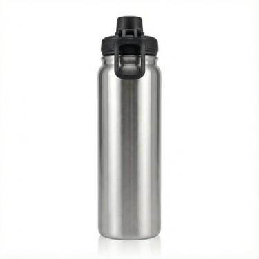Imagem de Garrafa Térmica PREMIUM Esportiva 800ml Aço Inox 304 – Parede Dupla a Vácuo (Gelada por 12h / Quente por 8h) – Tampa Antivazamento com Alça Dobrável (Inox (Prata))