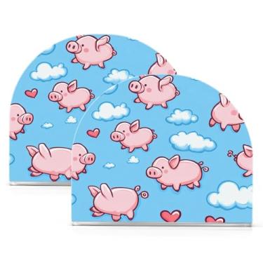 Imagem de Wassud Porta-guardanapos de acrílico padrão Flying Pig, dispensador de guardanapos de papel moderno em forma de U para mesa, cozinha, sala de jantar, bancada 2 peças (comporta 50-60 guardanapos)