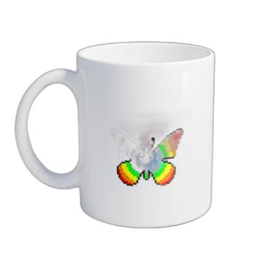 Imagem de Caneca Xícara de Café Porcelana 300ml Com Desenho Borboleta Pixel Art