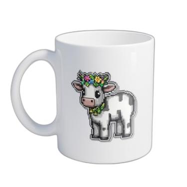Imagem de Caneca Xícara de Café Porcelana 300ml Com Desenho Vaca Pixelada