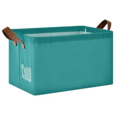 Imagem de Recipientes para organização para armazenamento de cobertor, cesta de brinquedo dobrável para cães com alças, caixotes de armário verde-azulado 42 x 27 x 25 cm, 1 pacote