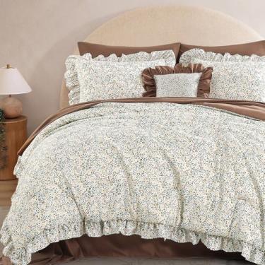Imagem de BLOOMHAVEN Conjunto de edredom Queen – 7 peças de cama de fazenda chique gasto em uma bolsa, edredom floral, lençóis, fronhas e fronhas