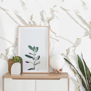 Imagem de Papel de Parede Adesivo para Cozinha Lavável Resistente a Altas Temperaturas(Rolo de 6 Metros,Mármore Calacatta Gold)