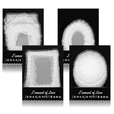 Imagem de 120 peças de adesivos de renda para scrapbook PET transparente recortado, adesivos decorativos para scrapbooking, faça você mesmo, decoração de casamento, cartão, caderno, moldura, álbum, artesanato