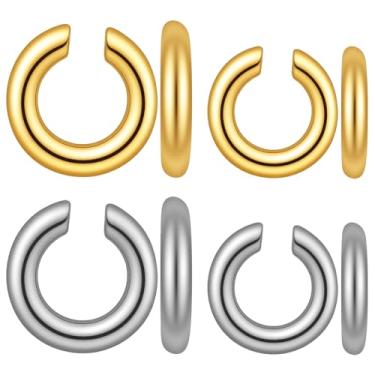 Imagem de Sibba 4 peças de brincos de orelha empilhados de brincos modernos de cartilagem, brincos de cartilagem, clipes para mulheres, dourado, prata, redondo, grosso, falso, piercings, brincos, punho