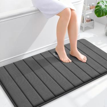 Imagem de OLANLY Tapete de banho listrado de espuma viscoelástica 111 x 61 cm, tapetes absorventes super macios, secagem rápida, tapetes de chuveiro laváveis na máquina, tapete de banho, acessórios de decoração