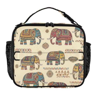 Imagem de Lancheira colorida de elefante tribal bege para mulheres, meninas, lancheira com alça de ombro, masculina, crianças, lancheira para trabalho e adultos, bolsa térmica floral