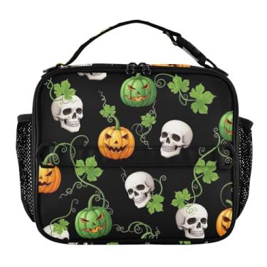 Imagem de Joisal Coloeful Caveiras Halloween Abóbora Lancheira para Mulheres Meninas Lancheira Personalizada Crianças Homens Lancheira para Trabalho Bolsa térmica portátil isolada para escola