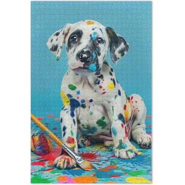 Imagem de Quebra-cabeça de cachorro com dálmata para adultos, 500 peças, animal, floral, colorido, amigos, família, jogos, presentes