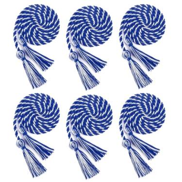 Imagem de 6 cabos de honra de formatura – cordas azuis e brancas para graduação, cordas de graduação com borla, cordão trançado multicolorido branco e azul, cordão de graduação para estudantes de bacharelado ou