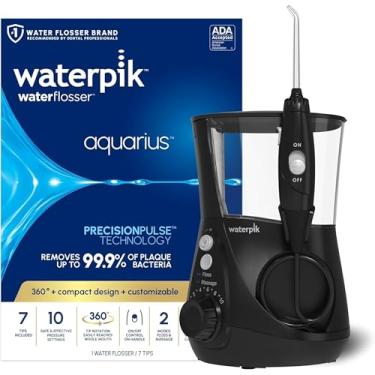 Imagem de Waterpik Aquarius Water Flosser Professional para dentes, gengivas, órteses, cuidados dentários, energia elétrica com 10 configurações, 7 dicas para vários usuários e necessidades, aceita ADA, preto