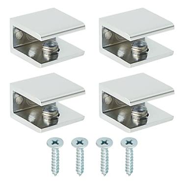 Imagem de Alise 4 suportes de prateleira de vidro, suportes de fixação ajustáveis para prateleiras, grampos de montagem na parede para prateleiras de vidro de 10-12 mm, ferragens de suporte de clipe de banheiro
