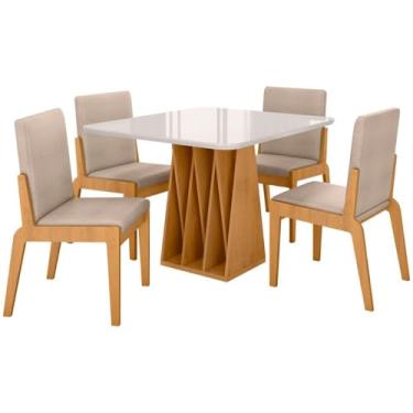 Imagem de Kit Mesa de Jantar Orquestra com 4 Cadeira Sinfonia em Linho Naturale/off White/creme