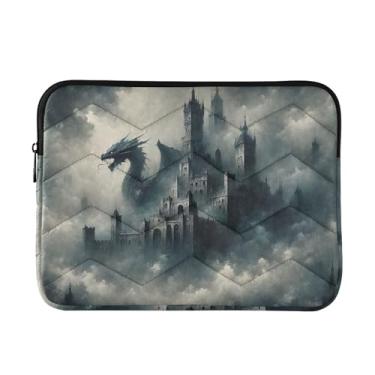 Imagem de GAIGEO Bolsa de laptop geométrica fina e leve com caveira, bolsa de transporte durável para tablet de viagem para trabalho, bolsa feminina fina para laptop de 13 a 14 polegadas, Dragon Fog Castle (8