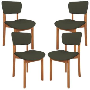Imagem de Kit 04 Cadeiras Para Sala de Jantar Cozinha Living Estofada Dara L02 Linho Verde Musgo - Lyam Decor