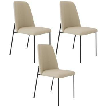 Imagem de Kit 03 Cadeiras Decorativa Estofada Para Sala De Jantar Bella L02 Linho Bege Escuro - Lyam Decor