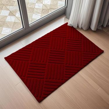Imagem de Tapete de Porta Grande Antiderrapante Borracha Cortável 40x60cm 50x80cm – Capacho Entrada Limpeza Fácil e Seguro (Preto Vermelho,kit 2 （40 * 60 cm）)