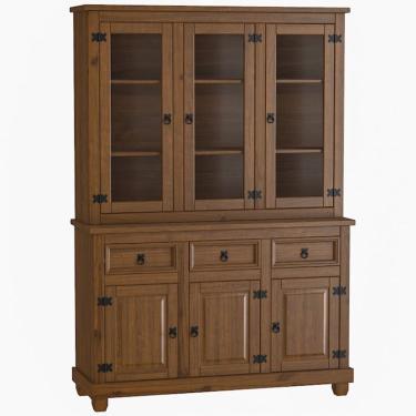 Imagem de Armário de Cozinha Rústico Com Cristaleira 6 Portas 3 Gavetas Majestic M06 Imbuia Fosco -  Lyam Decor