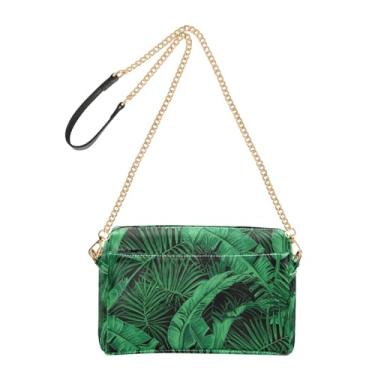 Imagem de Joitme Bolsa feminina transversal para celular com folhas de palmeira verde tropical couro PU alça de corrente