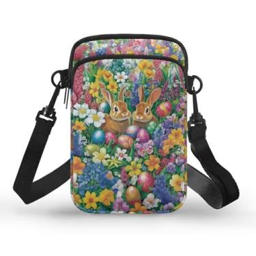 Imagem de CLOHOMIN Bolsa transversal para celular, mini bolsa tiracolo feminina e masculina com bolsos com zíper, Ovos de Páscoa de coelho