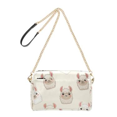 Imagem de Joitme Linda bolsa feminina branca de lhama de desenho animado bolsa transversal para celular linda bolsa de ombro de couro PU com alça de corrente