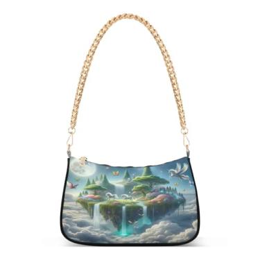 Imagem de Bolsa de ombro fantasia Cloudy com corrente de animal peculiar, estampa artística Hobo média para mulheres