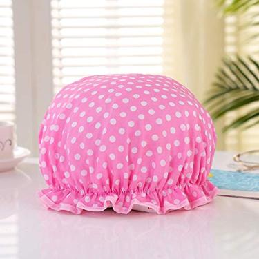 Imagem de 1 touca de banho impermeável de dupla camada de bolinhas borboleta, touca de banho estampada na moda (bolinhas brancas)