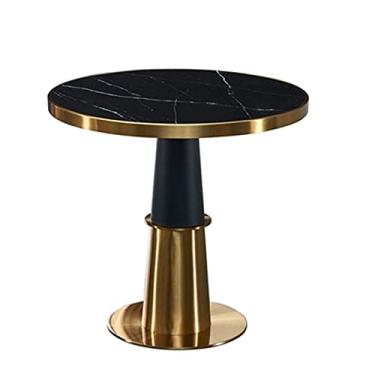 Imagem de Mesa de canto redonda, mesa de sofá de mármore sintético, mesa lateral com moldura de metal, mesa de cabeceira dourada moderna, mesa de centro alta para sala de estar, quarto (cor: preto)