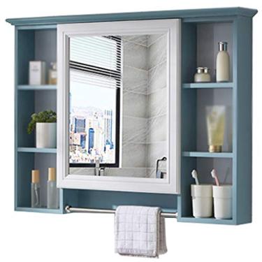 Imagem de Armário de espelho de banheiro, armário de remédios montado na parede com prateleira, armário de espelho de armazenamento com portas únicas, montagem em superfície, 89 x 73 cm, 99 x 73 cm. (D 89 cm)