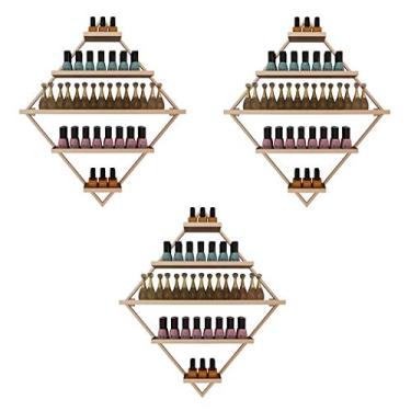 Imagem de Prateleiras flutuantes de metal para esmalte de parede, prateleiras flutuantes de esmalte de metal, prateleira de exibição de esmalte de 5 camadas de losango, rack de armazenamento de óleo essencial