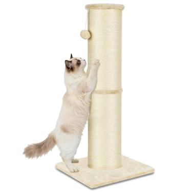 Imagem de PAWSCRAT Poste arranhador para gatos 81 cm de altura, 14 cm de diâmetro grande, haste de arranhão para gatos de sisal natural, resistente a arranhões e durável para gatos em ambientes internos, proteja seus móveis, bege