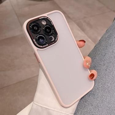 Imagem de SKXMOD Capa de telefone fosca translúcida para iPhone 14 Pro Max 13 12 Pro Max proteção de câmera de metal Funda capa de amortecedor de acrílico (cor: rosa, tamanho: para iPhone 13 Pro)