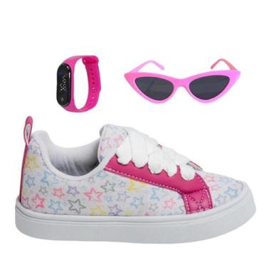 Imagem de Tênis Infantil Feminino Casual Colegial CM Estrela Sereia Meninas Leve