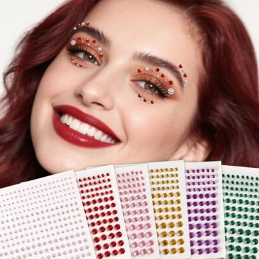 Imagem de 6 peças coloridas y2k dopamina minimalista simples presente redondo dia dos namorados, presentes de carnaval festa baile de máscaras para cabelo olhos rosto tatuagem temporária com decoração corporal