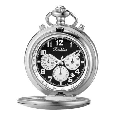 Imagem de BOSHIYA Relógio de bolso masculino de quartzo suave, multifuncional, cronógrafo, clássico, vintage, masculino, feminino, com corrente, Natal, formatura, aniversário, presente de aniversário, dia dos