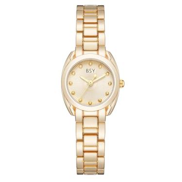 Imagem de BOSHIYA Relógio Lady Gold, design de caixa redonda, mostrador branco numeral romano, pulseira de aço inoxidável, equipado com ferramenta de ajuste, função resistente à água, Ouro circular - D 587