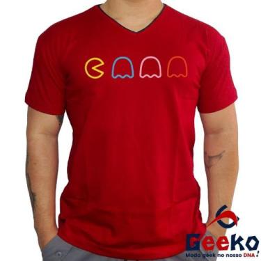 Imagem de Camiseta Pac Man 100% Algodão Geeko, Vermelho gola v, P