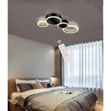 Imagem de Luminária de teto LED moderna para interiores, com intensidade regulável, ideal para sala de estar, quarto, sala de jantar e escritório (preta, 4 anéis).