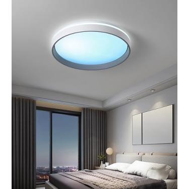 Imagem de Luminária de teto LED redonda e moderna para quarto, com design azul céu limpo, dimerizável, 50 cm, ideal para sala de estar, escritório e quarto. Perfeita para uso minimalista em salas de e