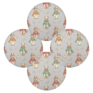 Imagem de Wassud Jogo americano conjunto de 4 tapetes de mesa redondos vintage ursos para cozinha e jantar tapetes laváveis resistentes ao calor decoração de mesa 39 cm