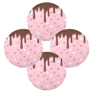 Imagem de Wassud Jogo americano conjunto de 4 tapetes redondos com corações de chocolate pingando para cozinha e jantar, tapetes laváveis e resistentes ao calor, decoração de mesa 39 cm