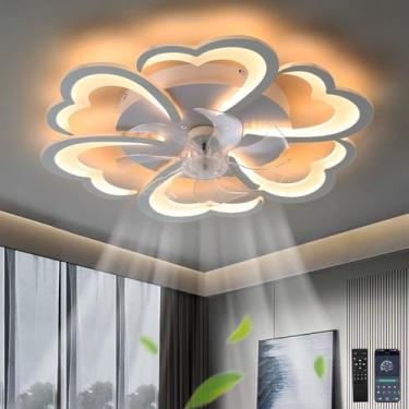 Imagem de Ventilador de teto moderno com luzes, controle remoto por aplicativo, design criativo com 6 velocidades, lustre reversível, função de luz noturna com temporizador silencioso e função de memó