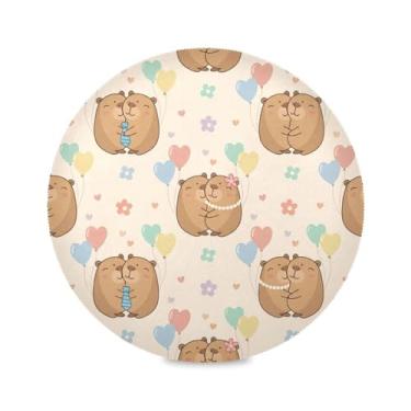 Imagem de Wassud Jogo americano Capivara Apaixonado Tapetes de Mesa Redondos para Cozinha e Jantar, Laváveis, Resistentes ao Calor, Decoração de Mesa 39 cm