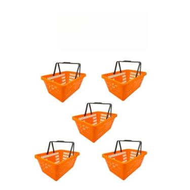 Imagem de Kit com 5 Cestas Plásticas de Compra 15L - Ideal para Supermercado, Feira e Mercado, Resistente e Prática para Transporte de Produtos(laranja)