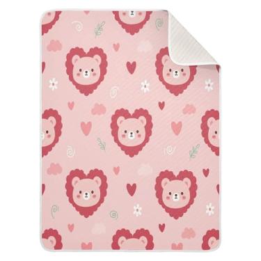 Imagem de Wassud Cobertor de bebê com ursos de coração corado para meninos e meninas, macio e recém-nascido, cobertor aconchegante de algodão essencial para berçário, viagem, berço, carrinho de bebê 76 x 101 cm