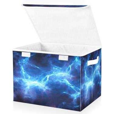 Imagem de Blueangle Cestos de armazenamento Blue Thunder Cloud com tampas, 42 x 32 x 30 cm, grande cesta organizadora dobrável para decoração de casa e escritório (326)