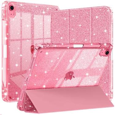 Imagem de Capa compatível com iPad A16 11ª geração 28 polegadas 2025, iPad 10ª geração 10,9 polegadas, capa de glitter com parte traseira transparente brilhante, suporte de lápis, para crianças meninas, rosa